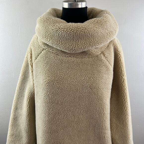 Mes Demoiselles Paris Beige Sherpa Fleece Turtle Neck Raglan Sleeve Pullover 2 - Picture 3 of 12
